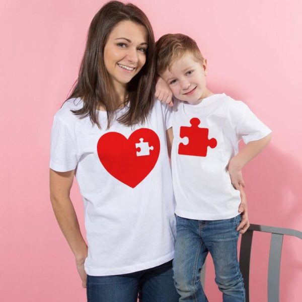 T-shirt Coeur Puzzle Matchy Matchy Mere fille  garson