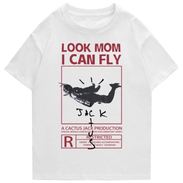 T-shirt Travis Scott Look Mom I can Fly – Blanc