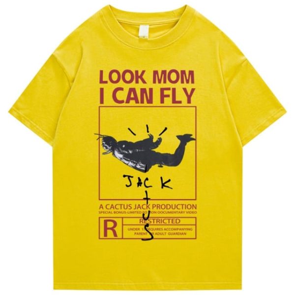 T-shirt Travis Scott Look Mom I can Fly – Jaune