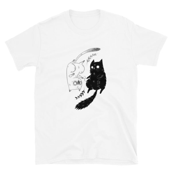 T-shirt Yin Yang Chat Noir Blanc Unisexe