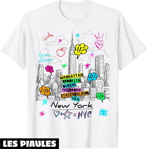 New York T-Shirt Cool Colorful NYC 5 Avenues Graffiti