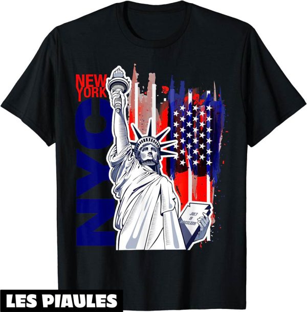 New York T-Shirt Statue De La Liberte Avec Drapeau USA