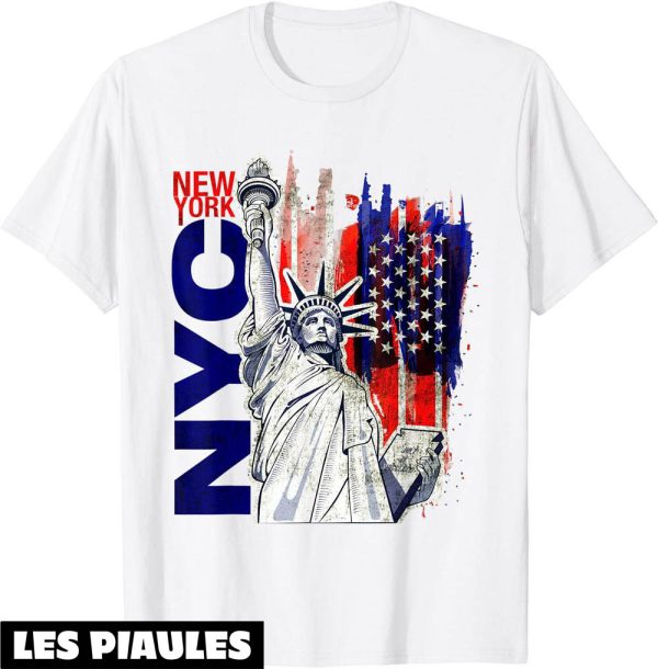 New York T-Shirt Statue De La Liberte Avec Drapeau USA Tee