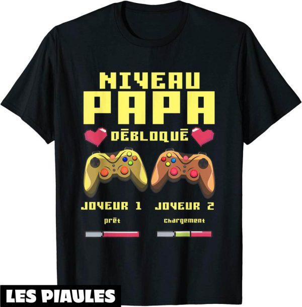 Pere Fils T-Shirt Niveau Papa Annonce Grossesse Gamer