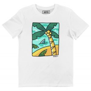 T-shirt Beach – Plage Palmier et Requin Style Cartoon