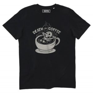 T-shirt Death by Coffee – Collection Squelettes et Cafe
