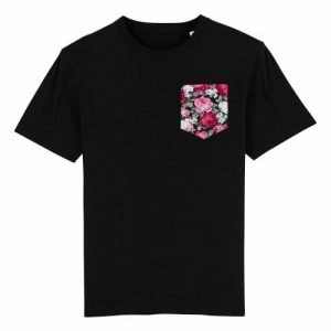 T-shirt A Poche Motifs Liberty – Roses rouges et blanches  Grafitee