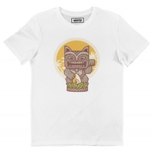 T-shirt Tiki Kitty – Chat en Sculpture Tahitienne
