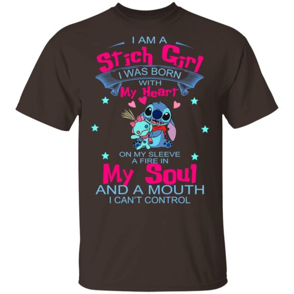 I Am A Stich Girl Was Born In With My Heart On My Sleeve T-Shirts, Hoodies, Sweater