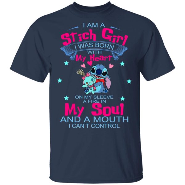 I Am A Stich Girl Was Born In With My Heart On My Sleeve T-Shirts, Hoodies, Sweater