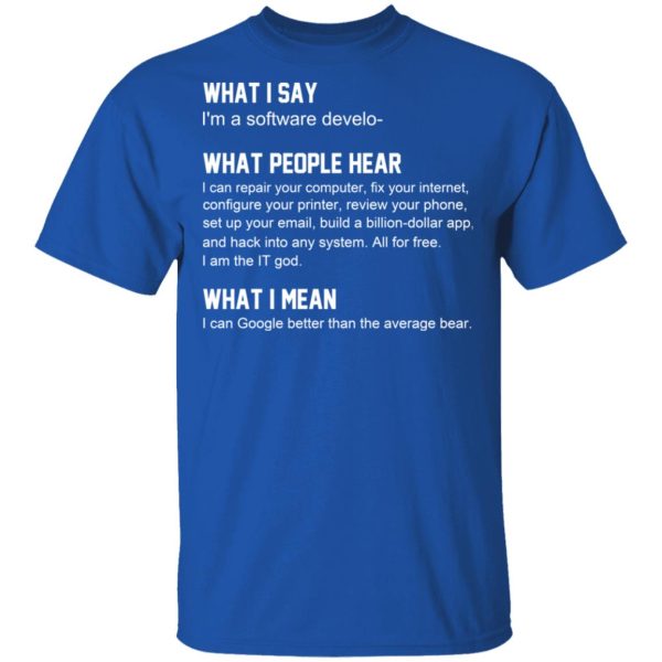 What I Say I’m A Software Developer What People Hear What I Mean T-Shirts