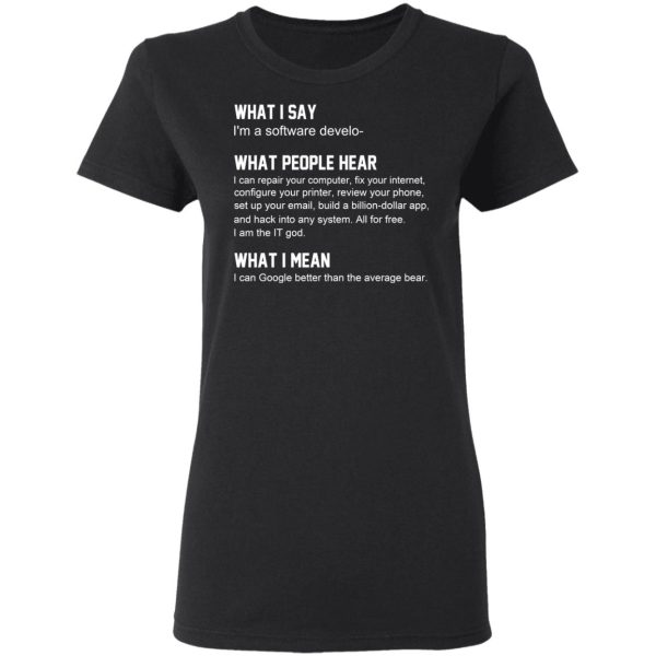 What I Say I’m A Software Developer What People Hear What I Mean T-Shirts