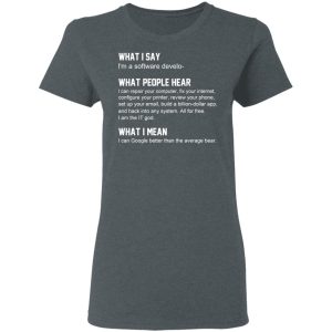 What I Say I’m A Software Developer What People Hear What I Mean T-Shirts 5 What I Say I'm A Software Developer What People Hear What I Mean T Shirts 2