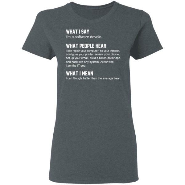 What I Say I’m A Software Developer What People Hear What I Mean T-Shirts