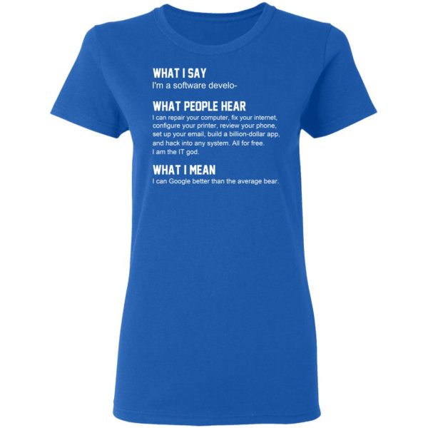 What I Say I’m A Software Developer What People Hear What I Mean T-Shirts