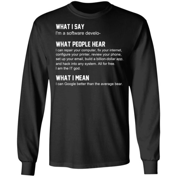 What I Say I’m A Software Developer What People Hear What I Mean T-Shirts