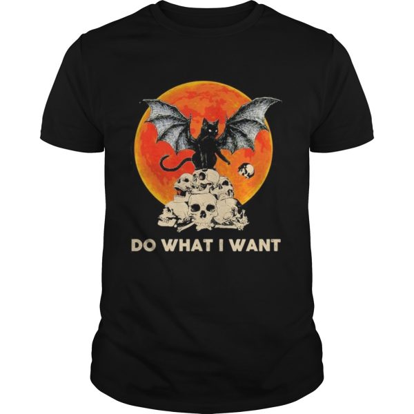 Bat and Black Cat Skull Do what I want moon Halloween shirt