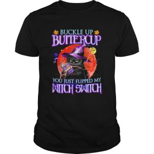 Black Cat Buckle Up Buttercup You Just Flipped My Witch Switch Sunset Halloween shirt
