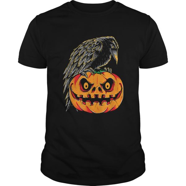 Creepy Black Raven Retro Vintage Pumpkin Halloween shirt