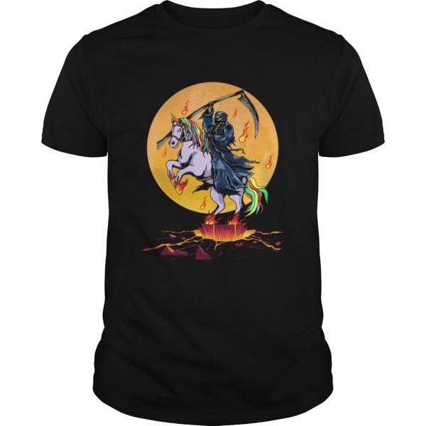 Grim Reaper With Unicorn Under The Moon Halloween Costume shirt