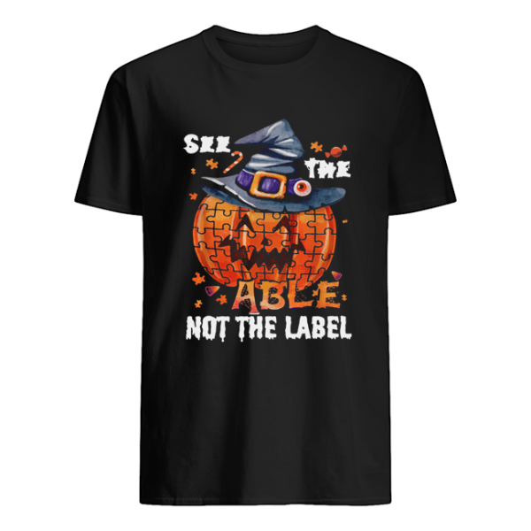 Halloween Autism awareness pumpkin See the able not the label shirt