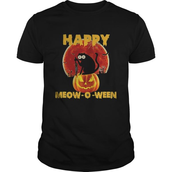 Halloween Black Cat Hold Knife Happy Meowoween shirt