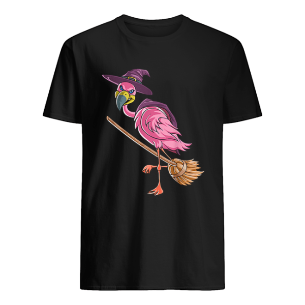 Halloween Flamingo Witch Scary Party Funny Broom Gift shirt