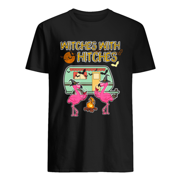 Halloween Flamingo Witches With Hitches Wine Lover Gift T-Shirt