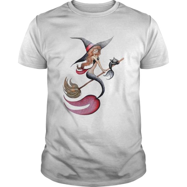 Halloween Witch Mermaid Is Riding A Broom WIth Her Cat shirt – Trend Tee Shirts Store