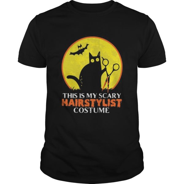 Halloween black cat this is my scary hairstylist costume sunset shirt
