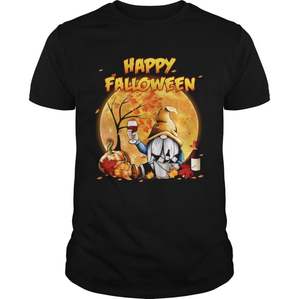 Halloween gnomes drink wine pumpkin maple leaves Happy Falloween shirt