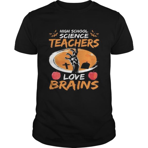 Halloween high school science teachers love brains apple shirt