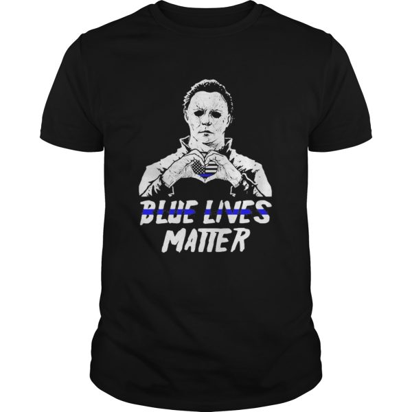 Halloween michael myers blue lives matter heart american flag independence day shirt