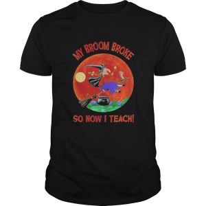 Halloween witch and cat my broom broke so now i teach moon shirt