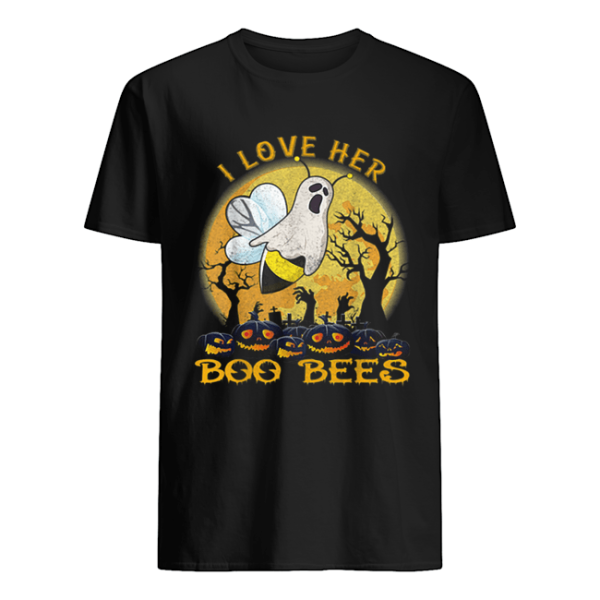 I Love Her Boo Bees Couples Halloween Costume Moon Pumpkins shirt