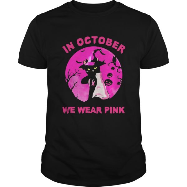 In October We Wear Pink Cat Sunset Halloween shirt