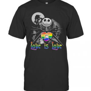 Jack Skellington Hug Heart LGBT Love Is Love Halloween T-Shirt