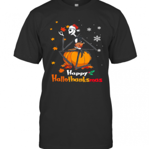 Jack Skellington With Santa Hat Happy Hallothanksmas T-Shirt