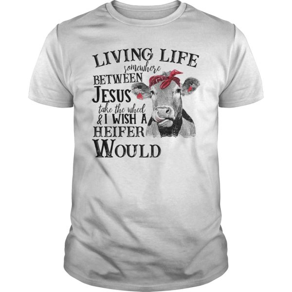 Living life somewhere between Jesus take the wheel and i wish shirt