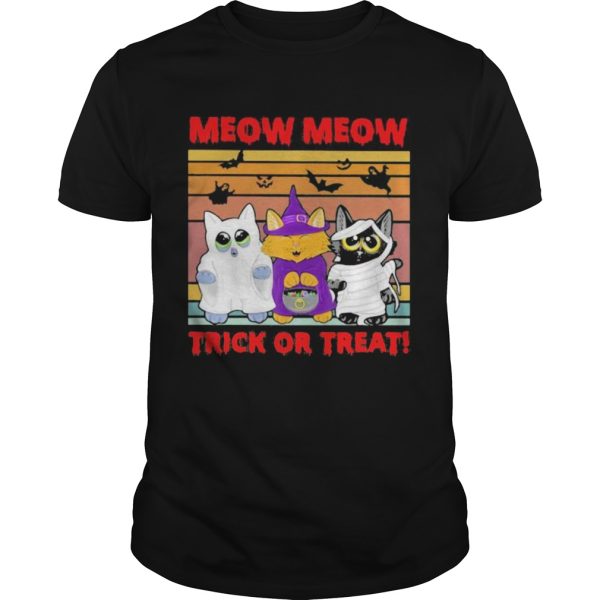 Meow Meow Trick Or Treat Cats Halloween Vintage Retro shirt