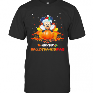 Mickey Mouse Happy Hallothanksmas Halloween Thanksgiving Christmas T-Shirt