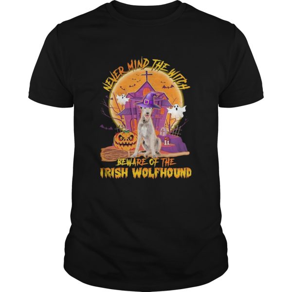 Never Mind The Witch Beware Of The Irish Wolfhound Halloween Moon shirt