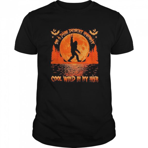 On a dark desert highway dog feel cool wind in my hair moon blood halloween shirt