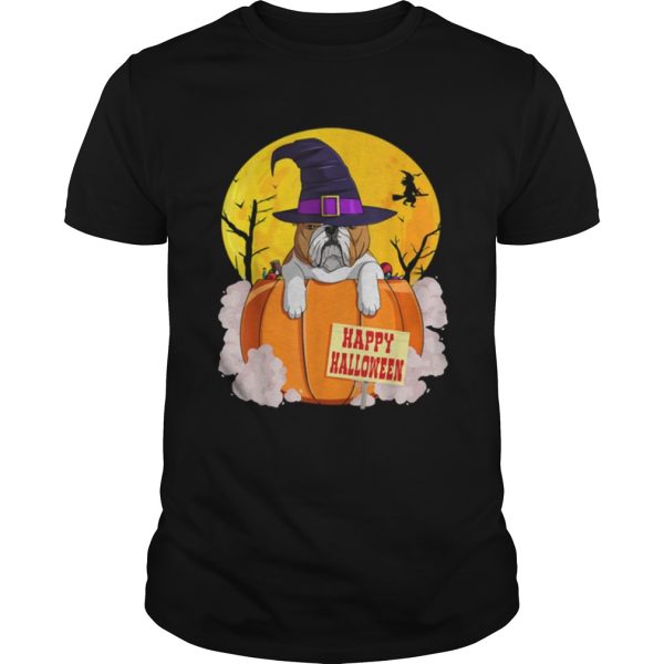 Original Happy Halloween English Bulldog Pumpkin Witch shirt