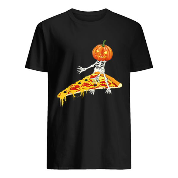 Pumpkin Skeleton Riding a Pizza Halloween shirt