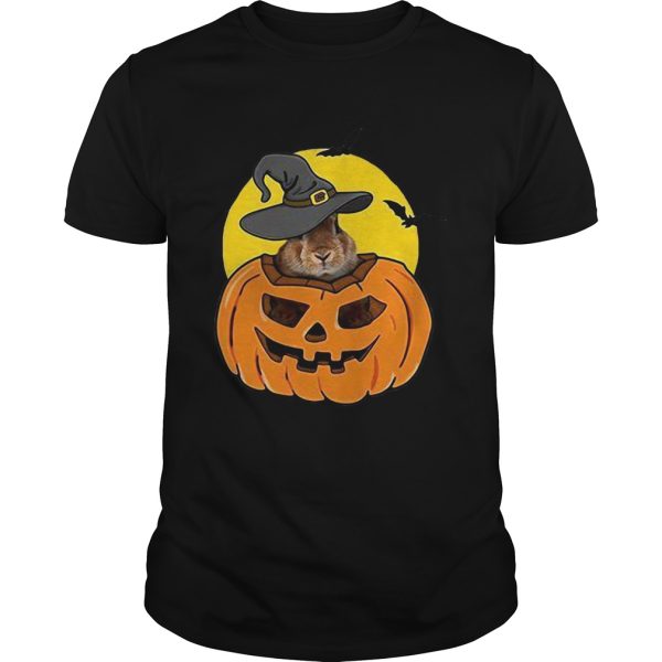 Rabbit in pumpkin wearing witch hat Halloween shirt