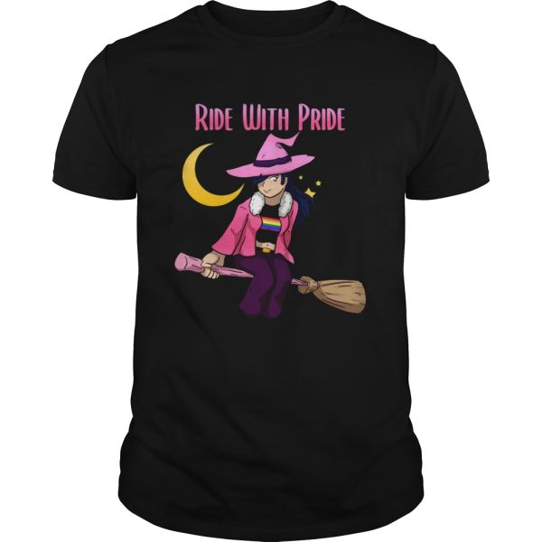 Ride With Pride LGBT Witch Funny Lesbian Halloween shirt