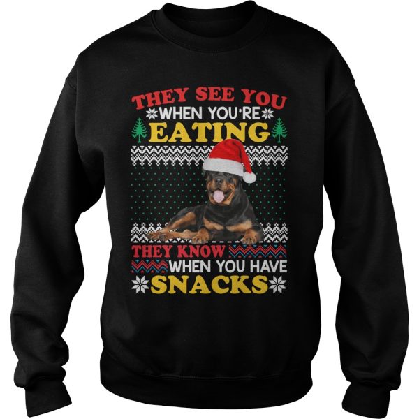 Rottweiler they see you when you’re eating they know when you have snacks Christmas sweater