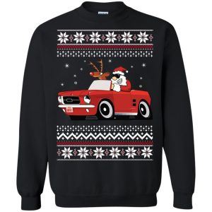Santa in a mustang Christmas sweatshirt, shirt, hoodie, long sleeve