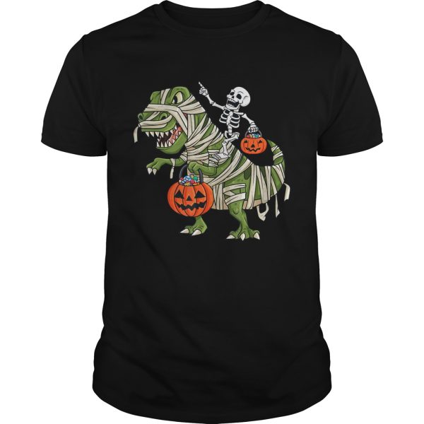 Skeleton Riding T Rex Funny Halloween Boys Girls Kids T-Shirt